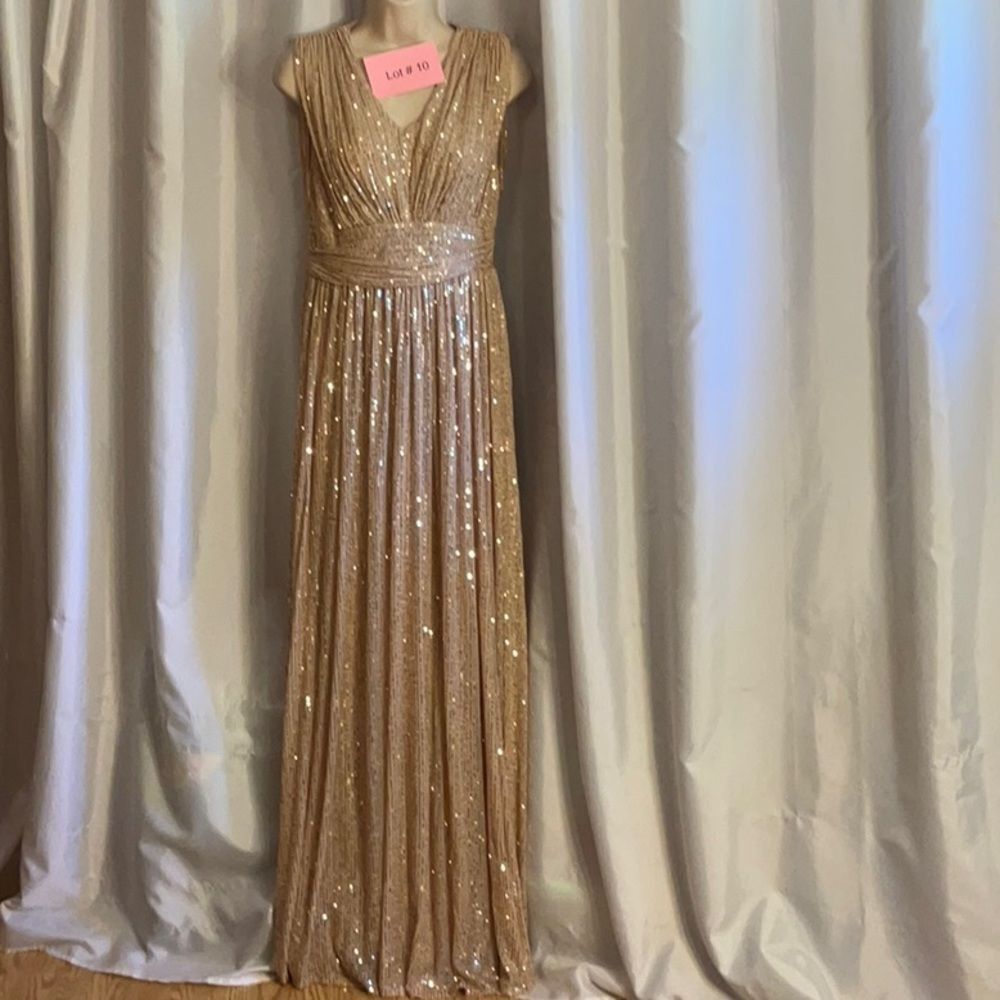 ALISA & LEO nude colored gown with gold to pinkish colored sequins all over 15JR - Picture 2 of 16
